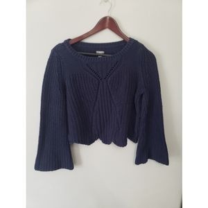 Aerie chunky navy blue cropped sweater wide sleeve size medium